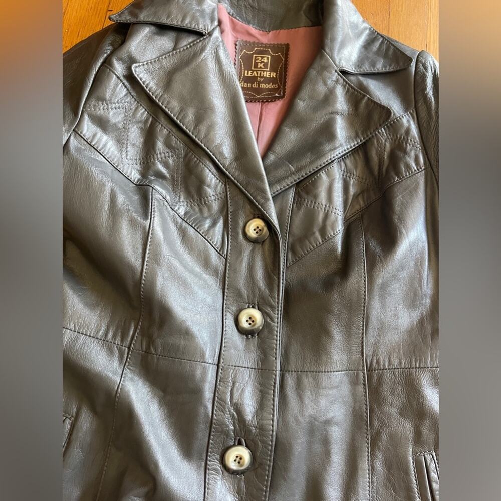 70s Vintage 24K Dani Di Modes Grey Leather Trench Coat - Picture 9 of 12